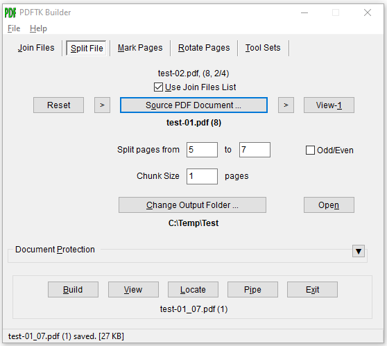 PDFTK Builder Split File Screenshot
